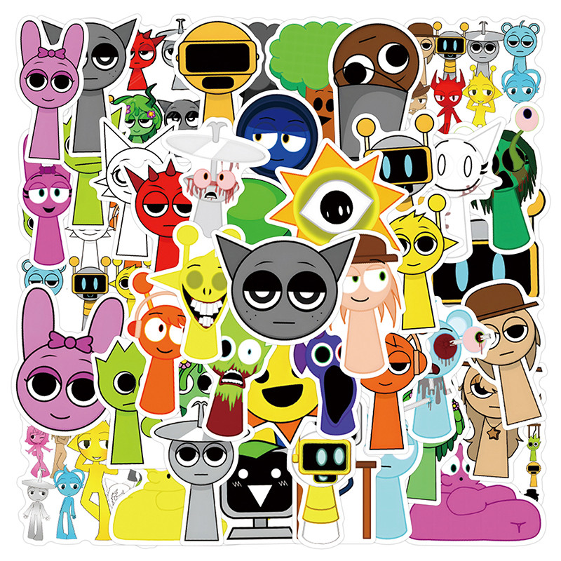 55Pcs/Set Sprunki Stickers Sprunki Incredibox Decals Skateboard Laptop ...