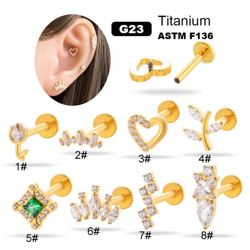1 Piece G23 Titanium Zirconia Labret Lip Stud Flat Head Fresh Piercing ...