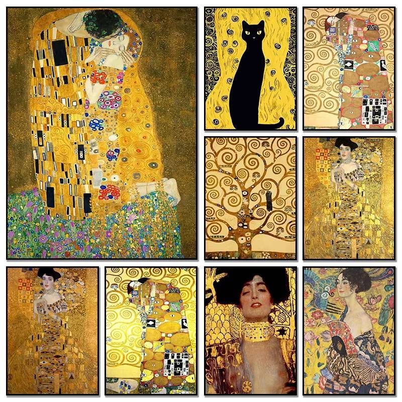 Classic Gustav Klimt Abstract Figure Artwork Kiss Tree of Life
