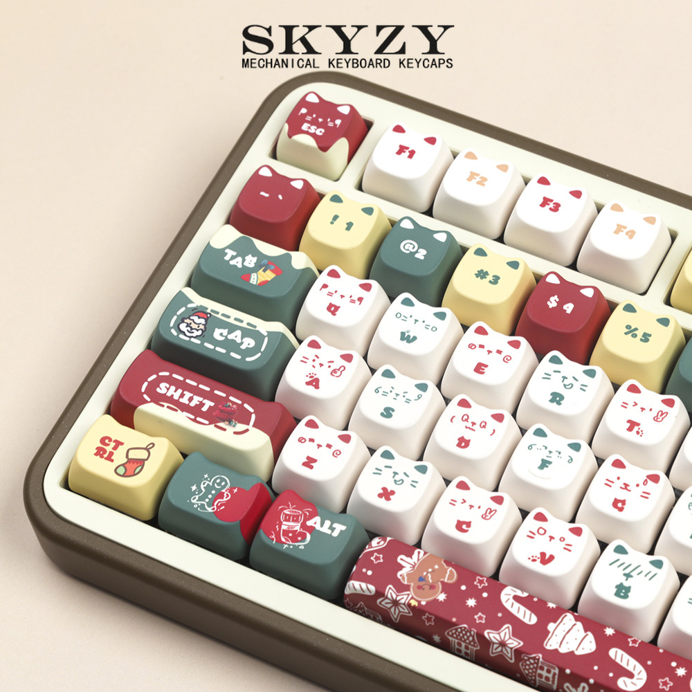 Christmas Keycaps MAO Profile Cat shape Cute PBT Dye Sub Keycap set ...