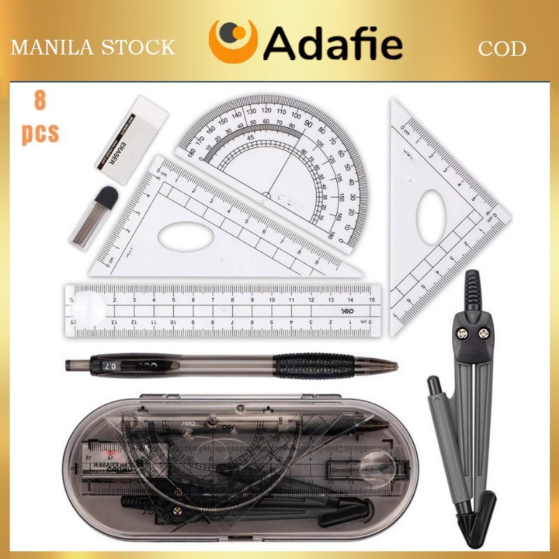 8pcs Ruler Drawing Suit Student Ruler Set Compasses Ruler Set | Shopee ...
