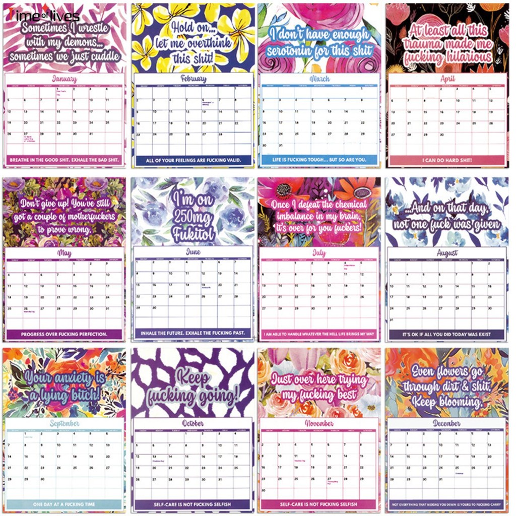 2025 Funny Mental Health Calendar With Sweary Affirmations Monthly