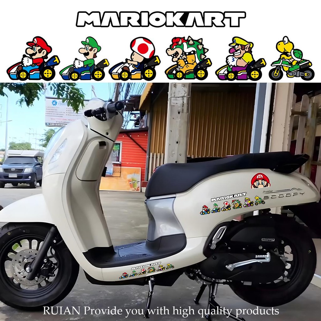 Cute Cartoon Mario Waterproof Stickers for Honda Retro Scooter Scoopy ...
