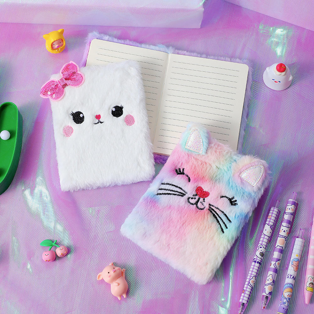 Small Fuzzy Plush Notebook Journal Cute Cartoon Diary for Kids Girls ...