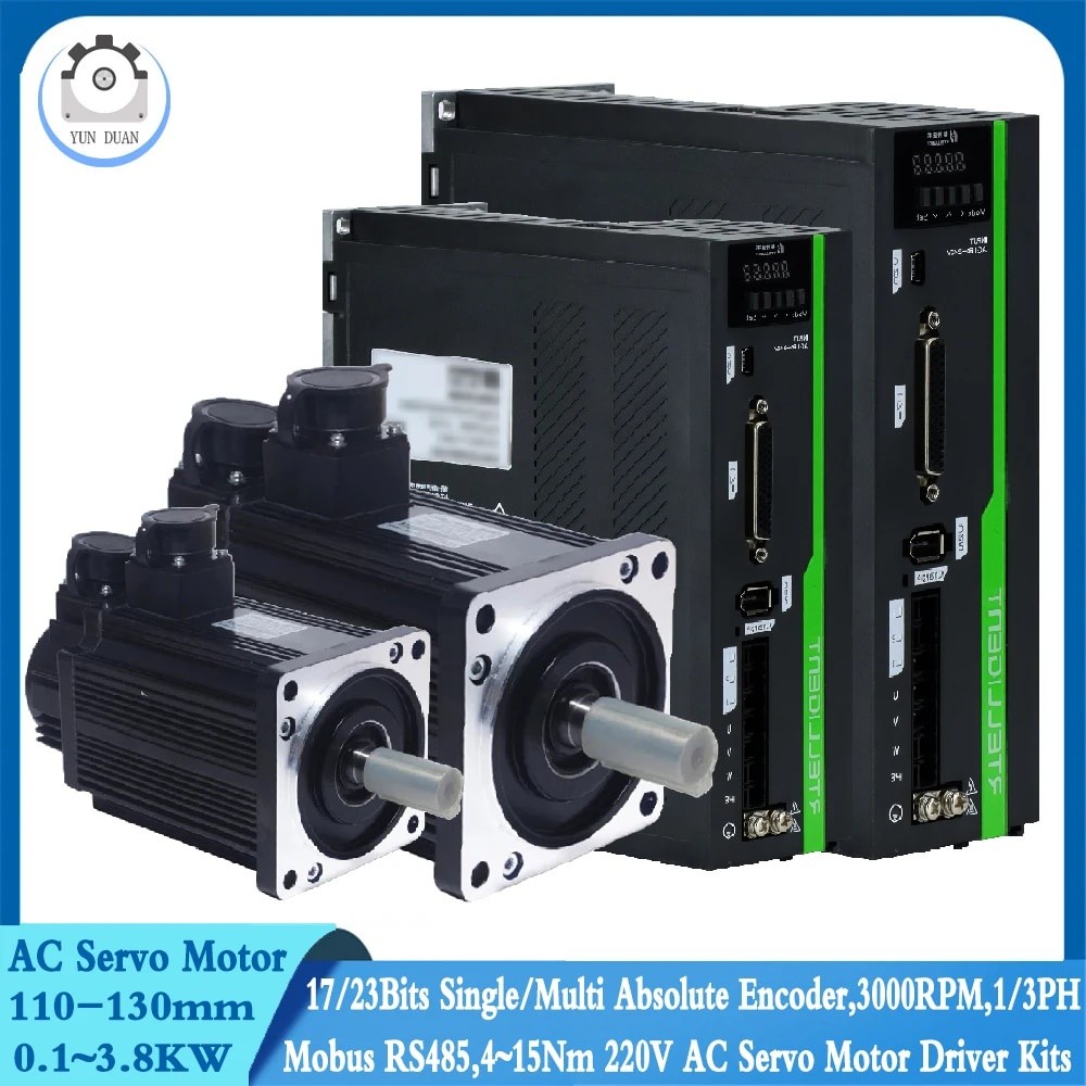 ☼1-3.8KW 1/3PH 220V AC Servo Motor Driver Kits 3000RPM Modbus RS485 23 ...