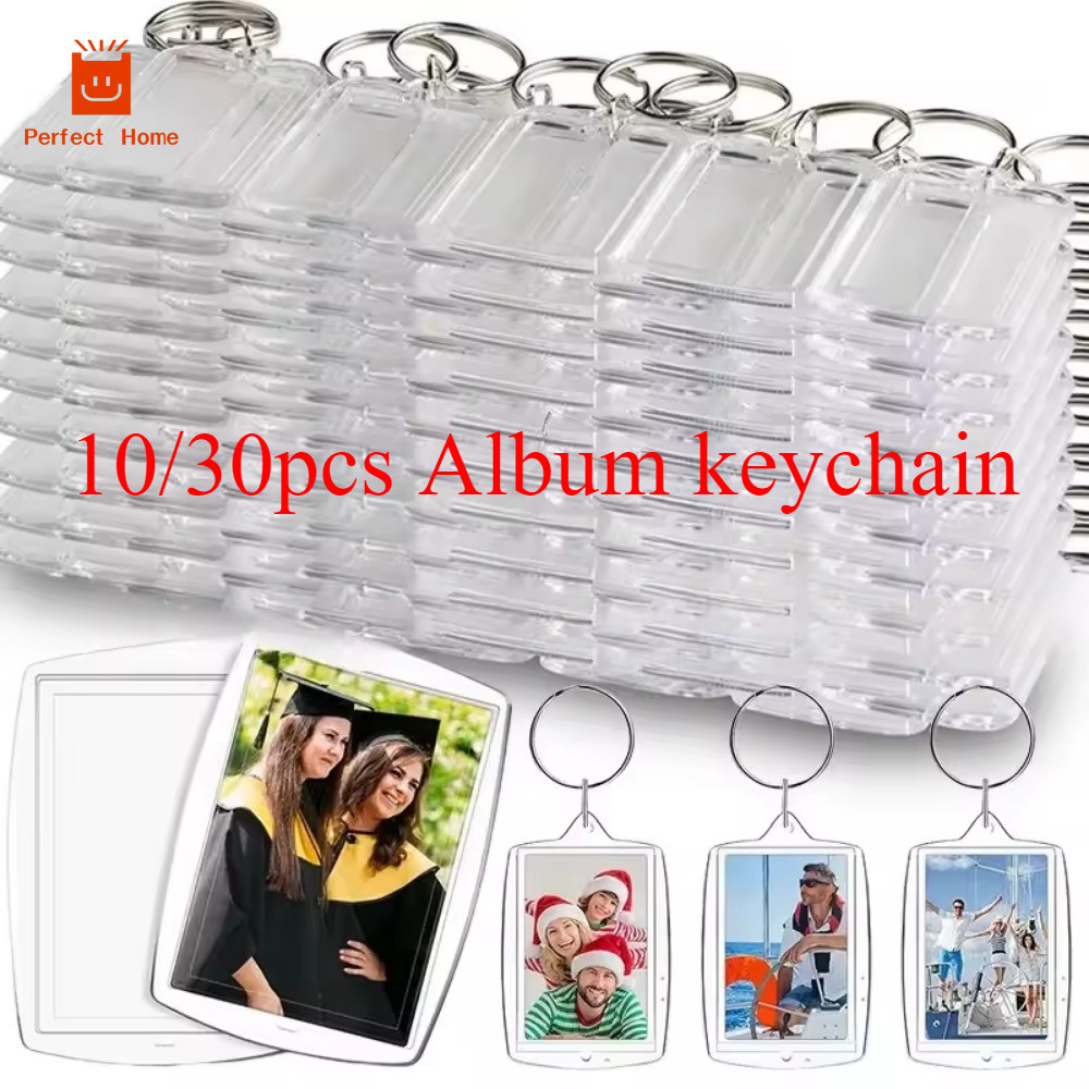 10/30Pcs Transparent Acrylic Keychain DIY Photo Insert Keyring Photo ...