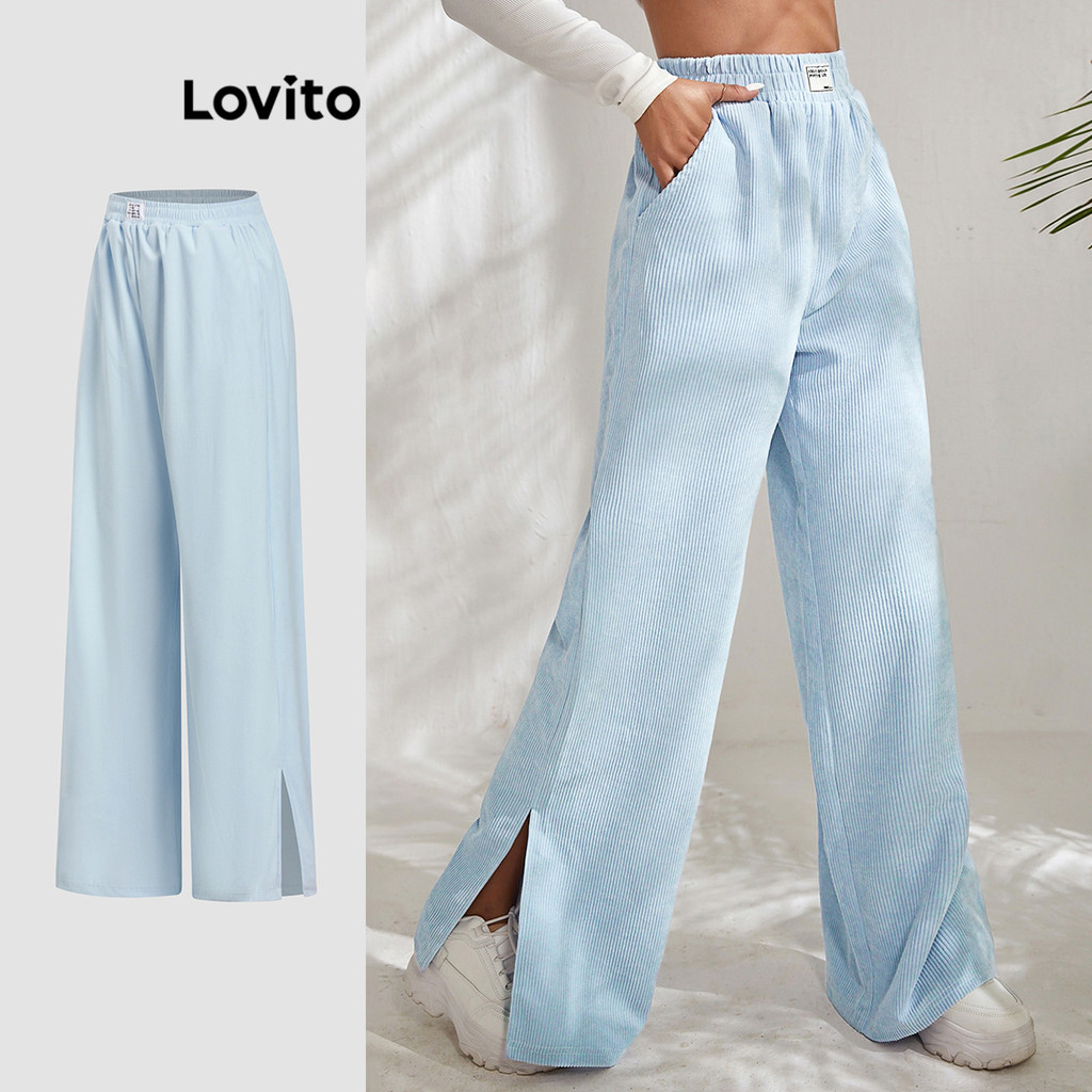 Lovito Women Casual Pants Plain Split Pattern Pants L112ED028 | Shopee ...