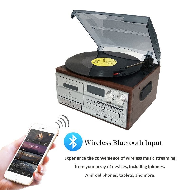 Vinyl record player CD Machine FM Radio Tape Player Retro Phonograph ...