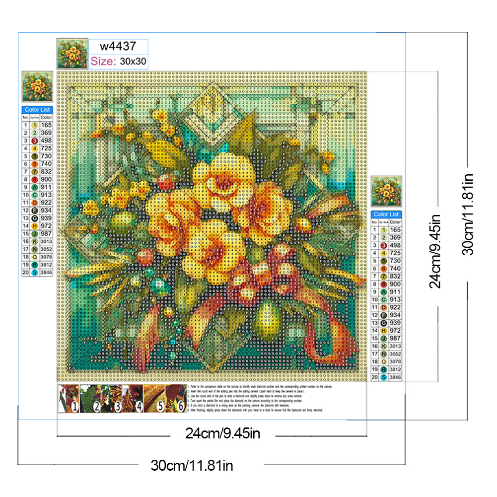 5D DIY Full Round Drill Stained Glass Diamond Painting Flower Art Craft ...