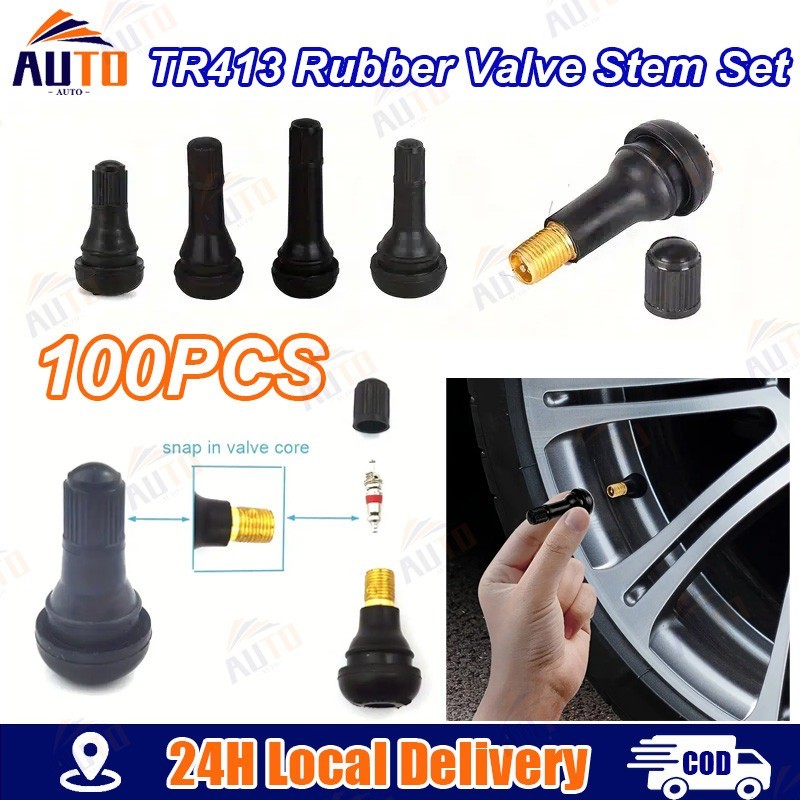 TR413 Short Rubber Tubeless Black Snap-In Tyre Tire Valve Stems Plastic ...