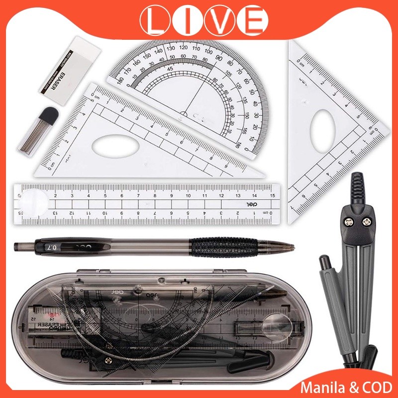 8pcs Student Ruler Set Compasses Ruler Suit Ruler Drawing Set Math ...