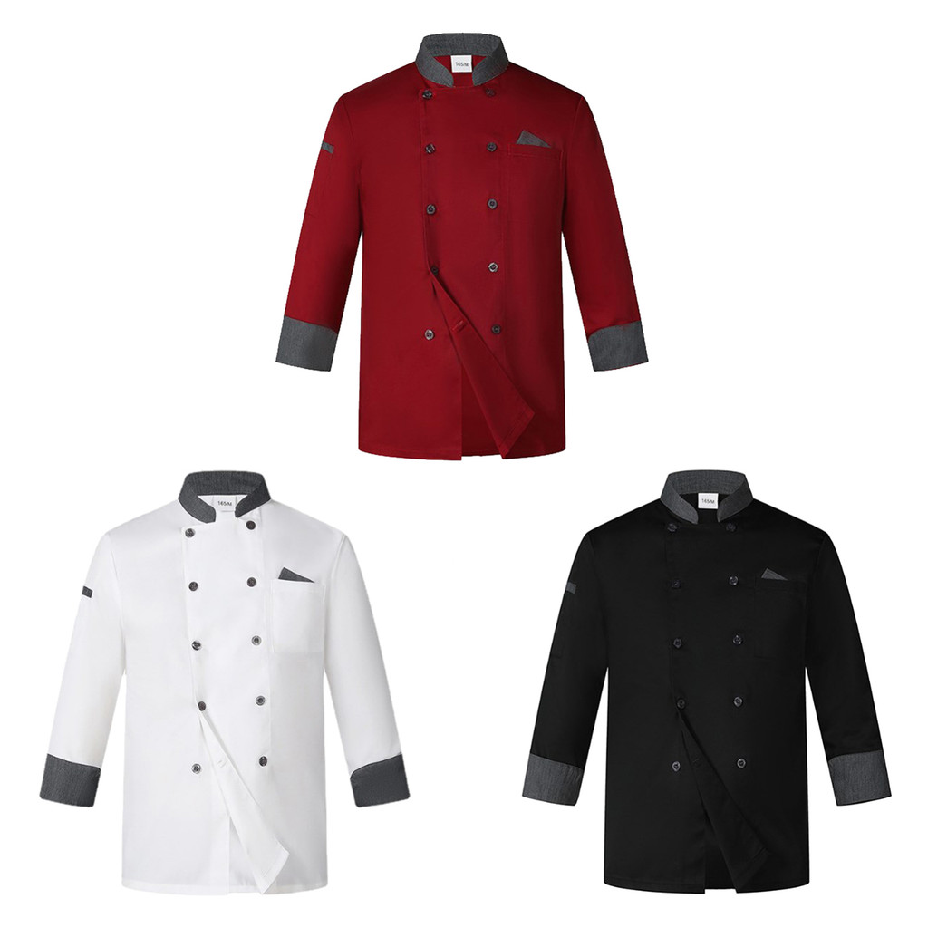 zdhoor Mens Womens Unisex Double-Breasted Chef Coat Contrast Color ...