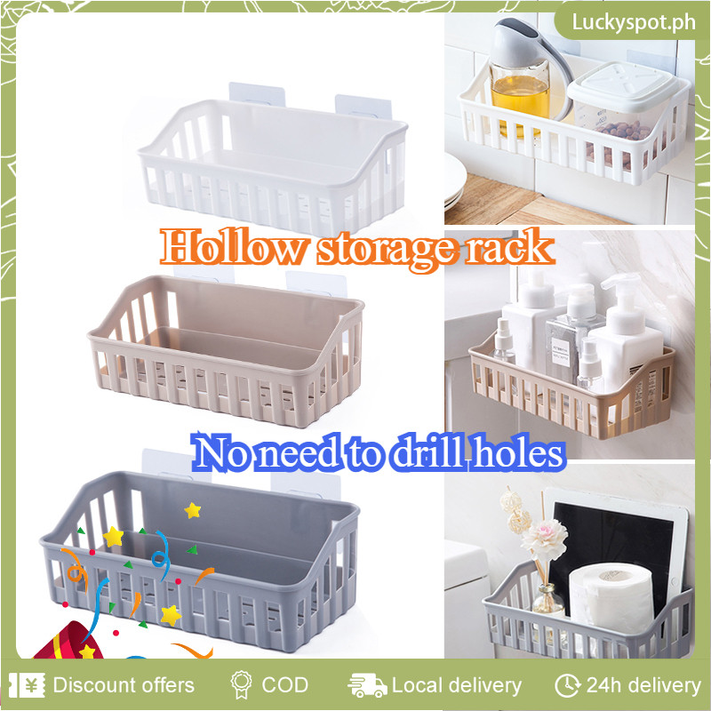 Bathroom Plastic Storage Rack Self-adhesive Seamless Kitchen Wall ...