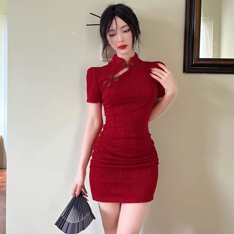 wq Vintage French Design Improved Cheongsam Style Sexy Hollow Narrow ...