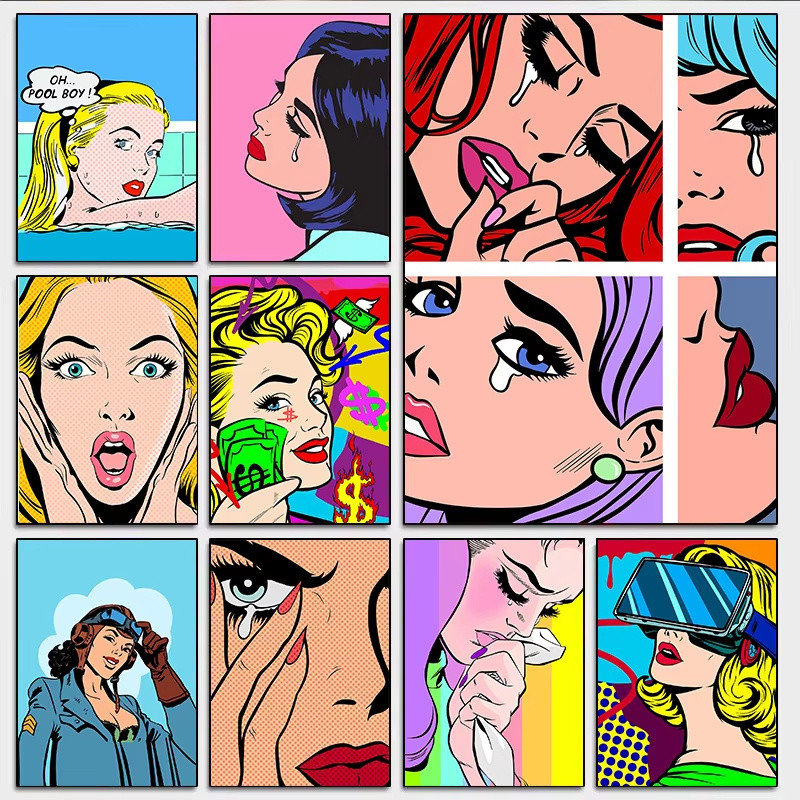 Retro Comics Pop Posters Prints Modern Comics OMG abstract Face Canvas ...
