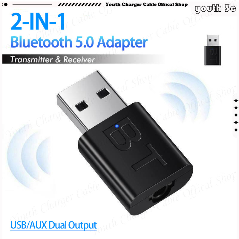2 in 1 USB dual output Adapter 3.5mm AUX Wireless Bluetooth 5.0 ...
