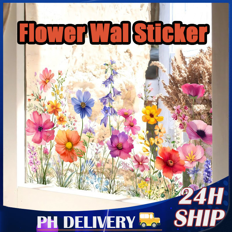 Static stickers color flowers double sided visible wall stickers Decal ...