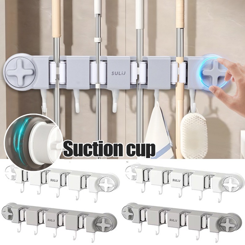 Upgrade Self-adhesive Suction Cup Broom Holder- Kitchen Bathroom Wall ...