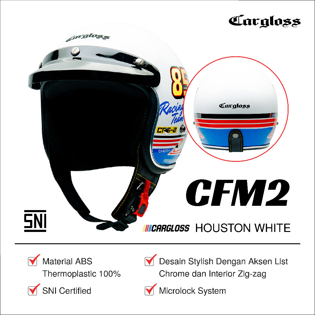 Cargloss CFM 2 Nascar Series Retro Half Face Helmet - Houston White ...