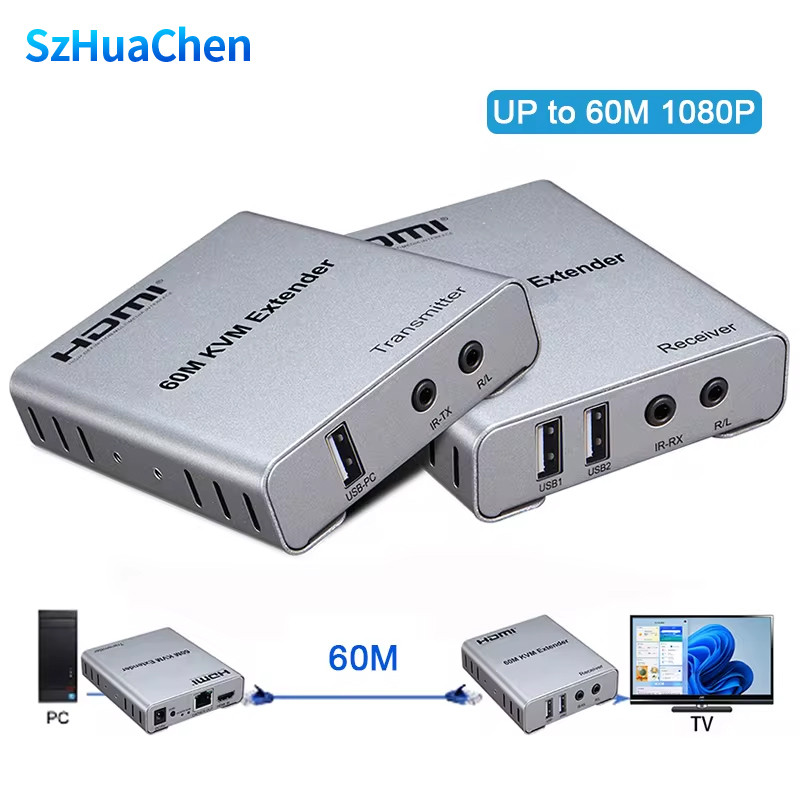 HDMI KVM USB Extender - 1080p Over Cat5e/6 Cable Up To 164ft With Mouse & Keyboard Control