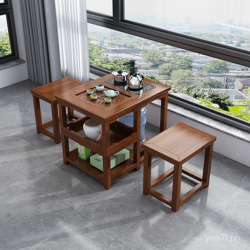 Solid Wood Balcony Table-Chair Set Elm Tea Household Tea Tray Tea ...