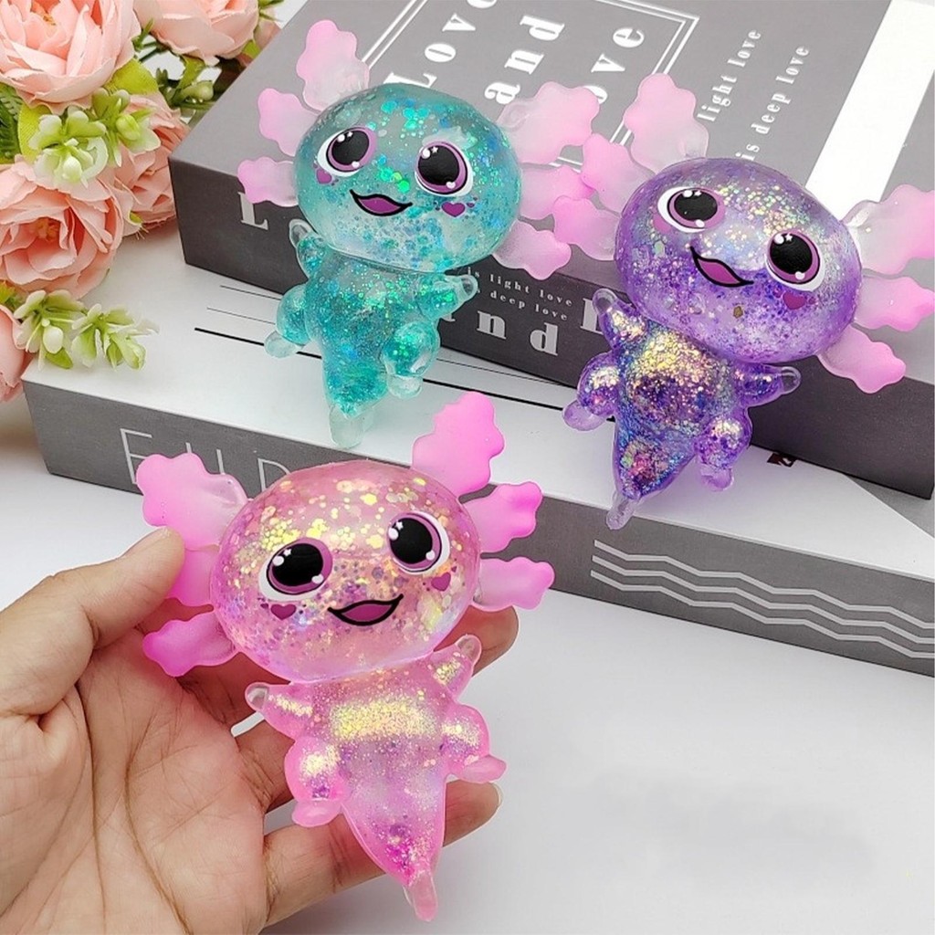 AOOTE Axolotl Squishy Toys 4 Stück - Anti-Stress Spielzeug Mit Glitzer