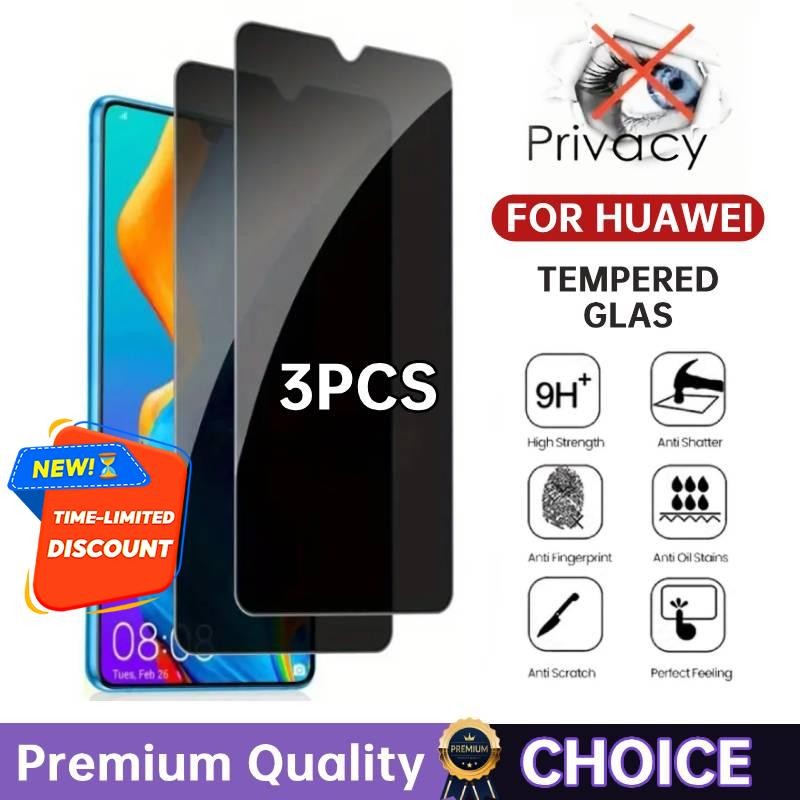 2-3 Pcs Privacy Tempered Glass Screen Protector for Huawei Y6P Y7A Nova ...