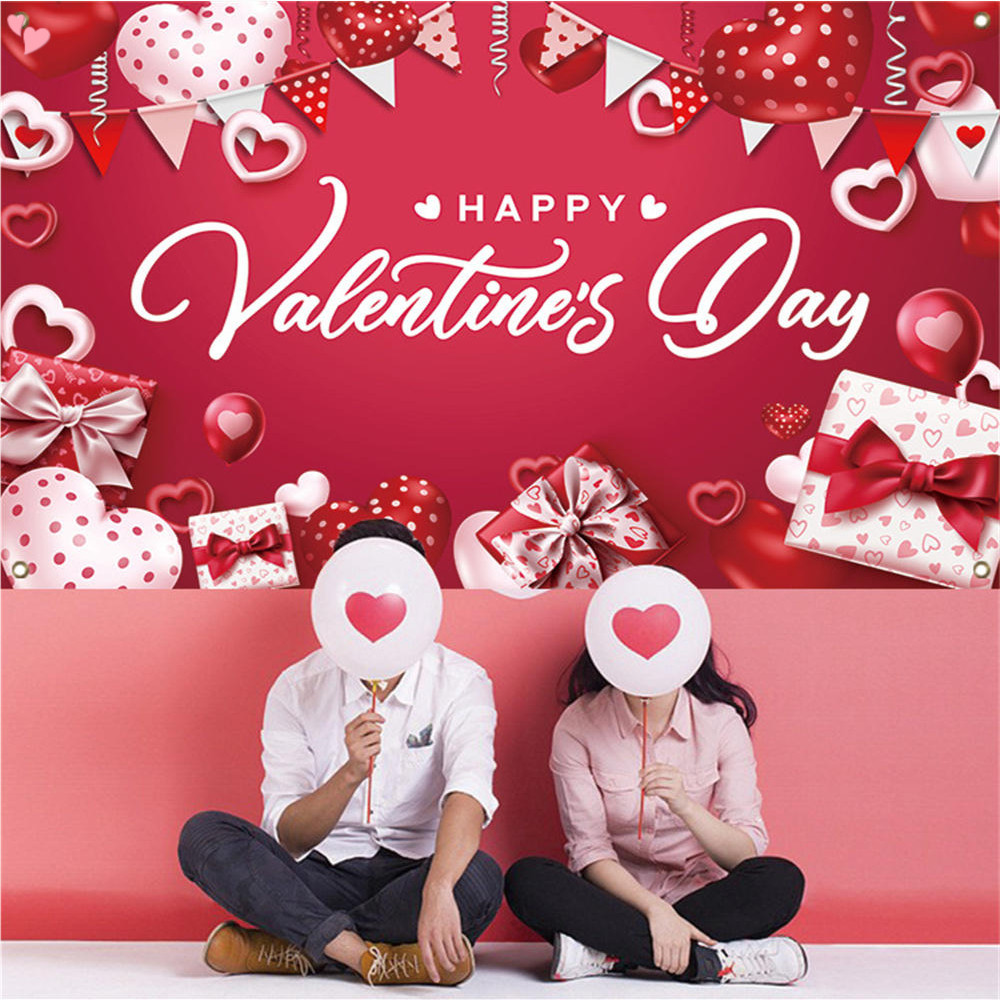 5x4.2ft Happy Valentine's Day Backdrop Banner, Conversation Hearts Valentines Day Background Banner Large Size Valentines Love Heart Photography Backg