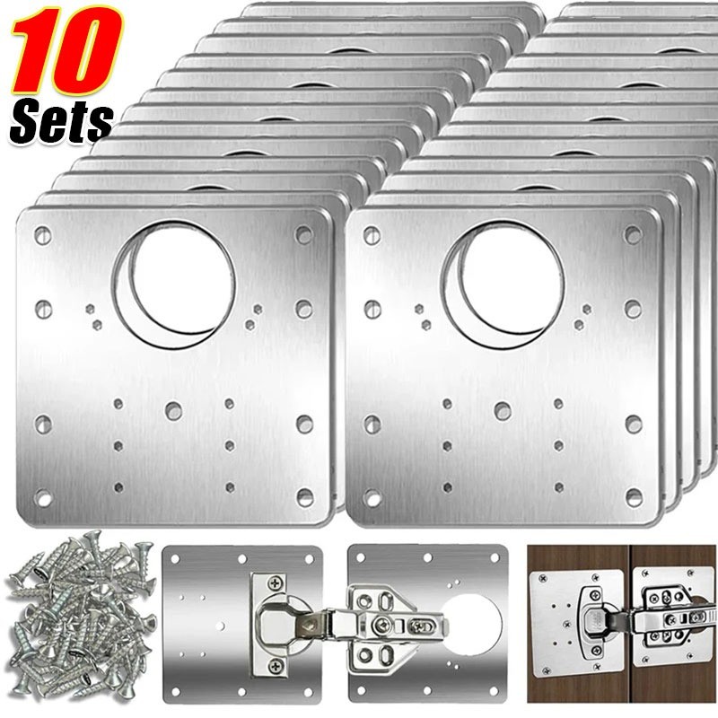 Generic Stainless Steel Hinge Repair Plate (4-Pack) – Heavy-Duty Fix For Cabinet Doors, Furniture, With 24 Screws