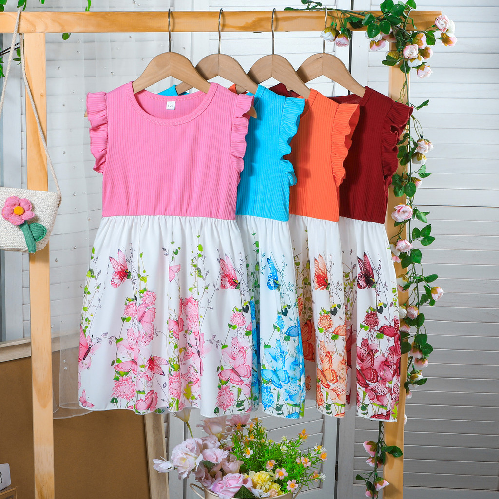 Newborn Birthday Cute Butterfly Floral Tulle Embroidery Mesh Short Sleeve Princess Formal Dresses Ootd For Baby Girl