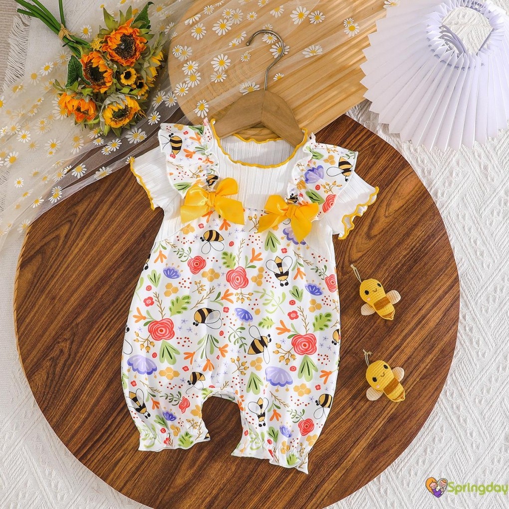 Springday1-Toddler Baby Girls Summer Romper Bee Floral Print Short ...