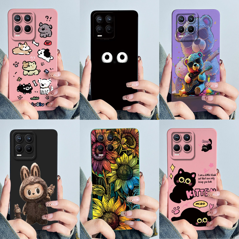 Soft Casing For Realme 5G RMX3241 Phone Case Realme8 Pro RMX3081  RMX3085 Cover Pretty Flowers Cartoon Pattern Matte Protective Liquid  Silicone
