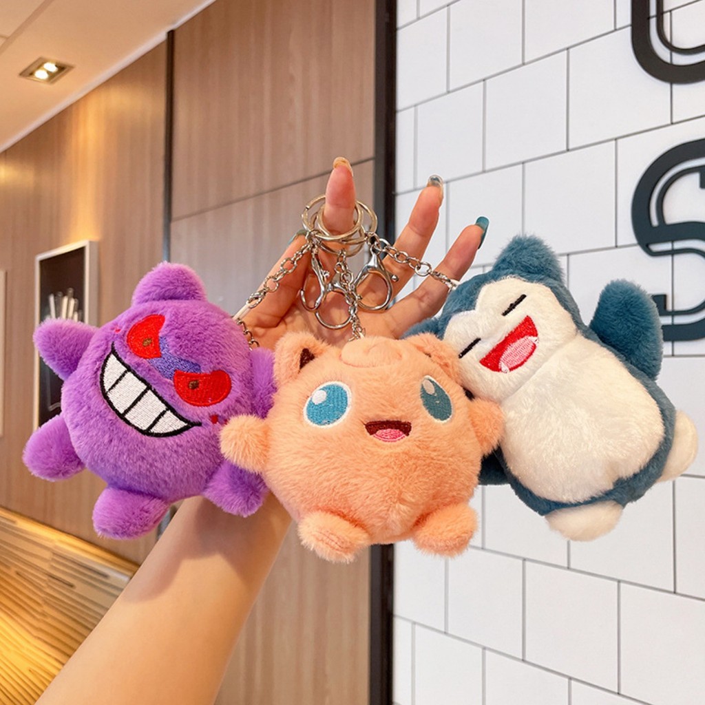 Cute Pokemon Keychain Doll Cartoon Plush Gengar Snorlax Keychain