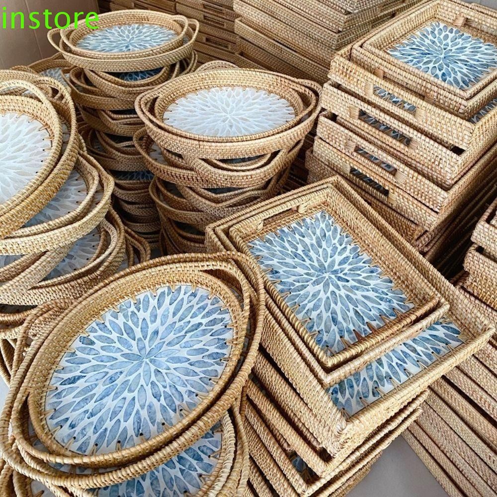 INSTORE Rattan Shell Tray, Creative Rattan Weaving Weaving Fruit Basket ...