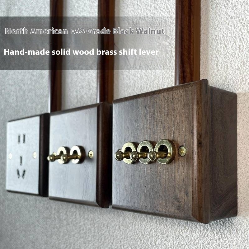 Black Walnut Solid Wood Brass Lever Retro Switch Panel Wall 86 Open ...
