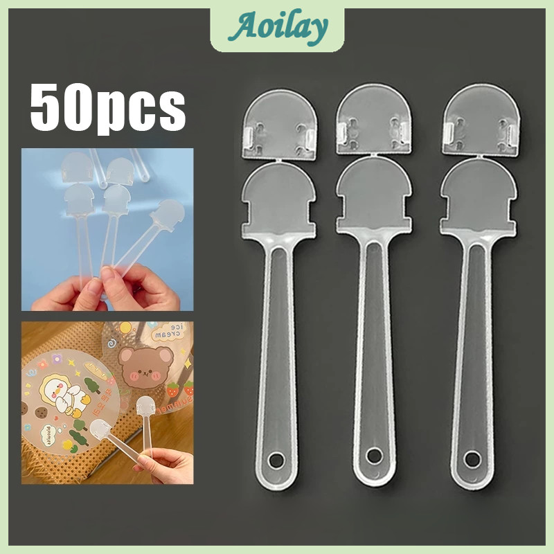 50Pcs Transparent Fan Handle DIY Plastic Handheld Fan Handle for ...