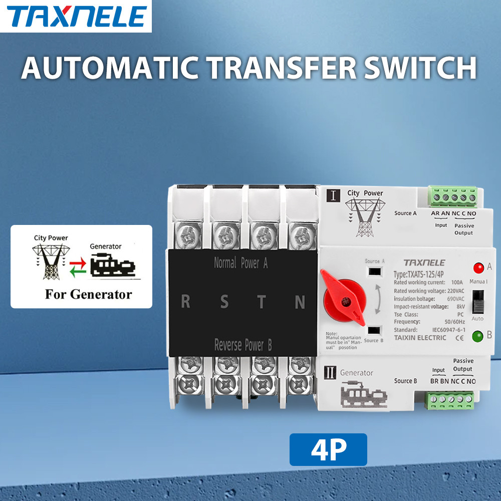 63A 100A 125A 4P ATS Din Rail Dual Power Automatic Transfer Switch ...
