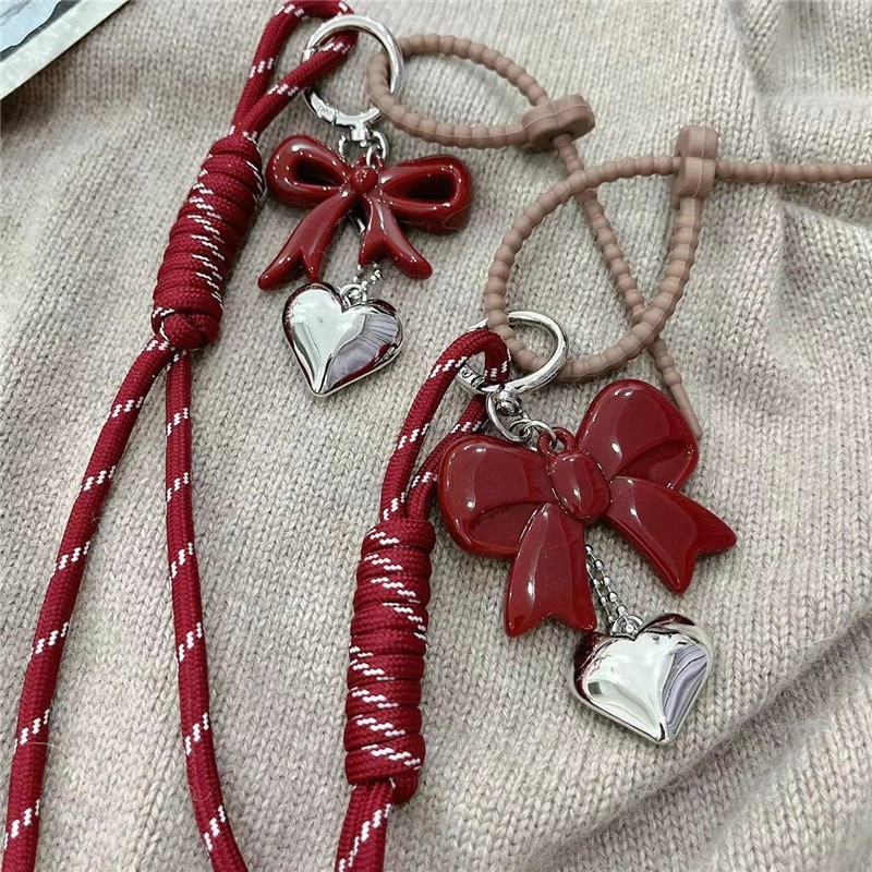 Korean Ins Style Red Heart Braided Rope Keychain High-Grade Bow ...
