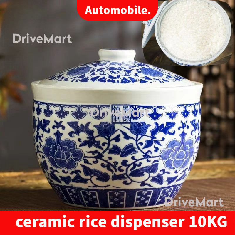 5kg 10kg ceramic rice dispenser blue and white porcelain cereal food ...