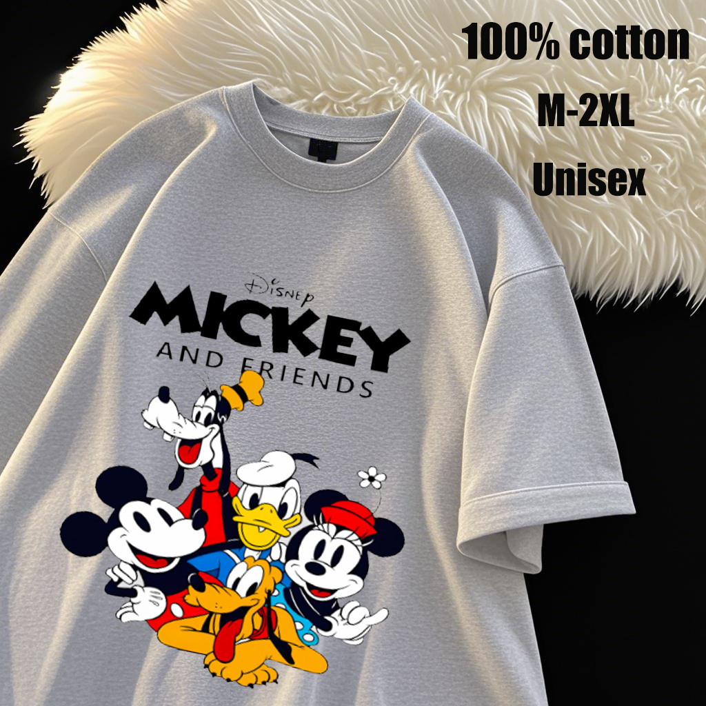 Korean retro pure Breathable Mickey Mouse print T-shirt oversized white ...
