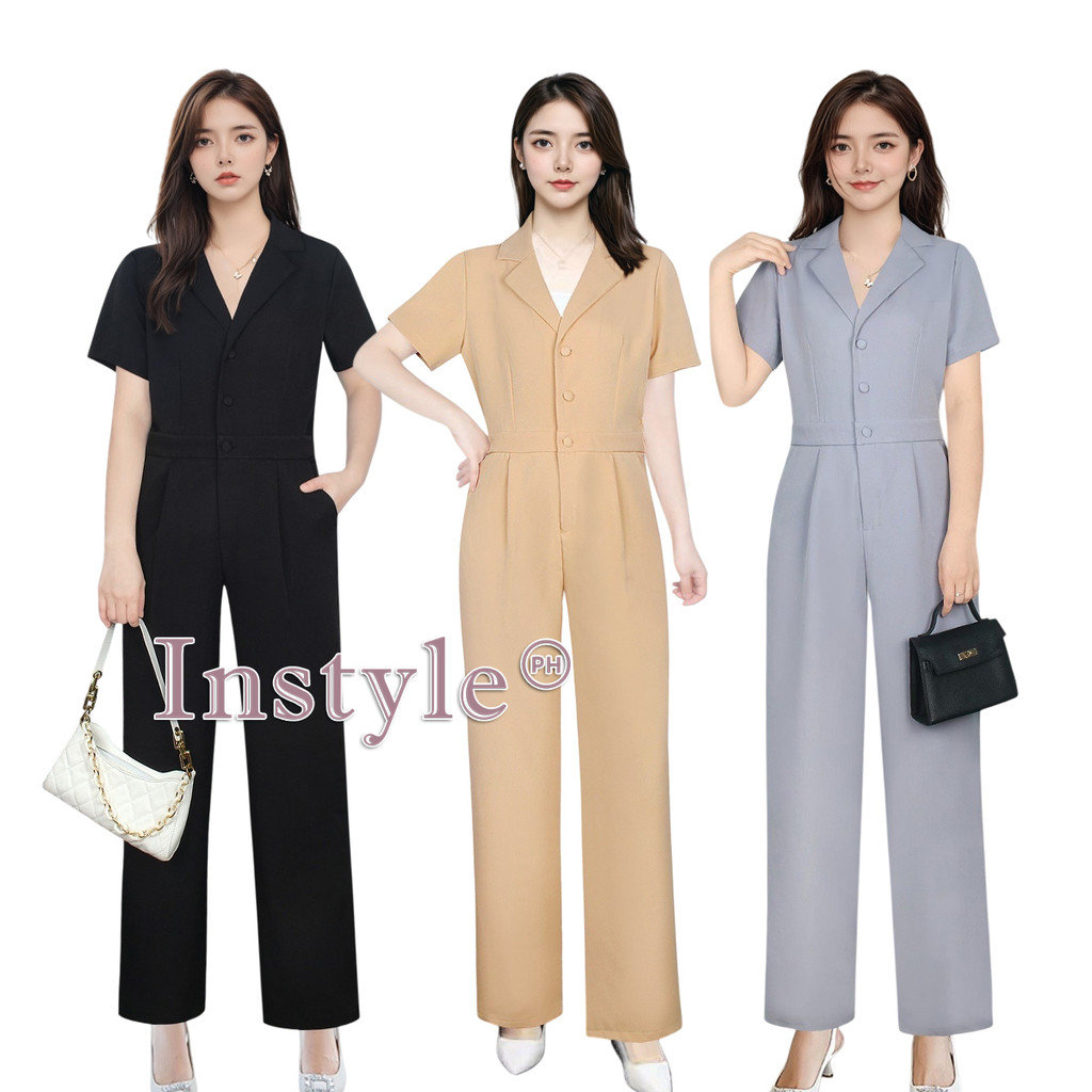 2056 Instyle Shirt Collar Short Sleeves Basic Jumpsuit Ladies Clothes ...