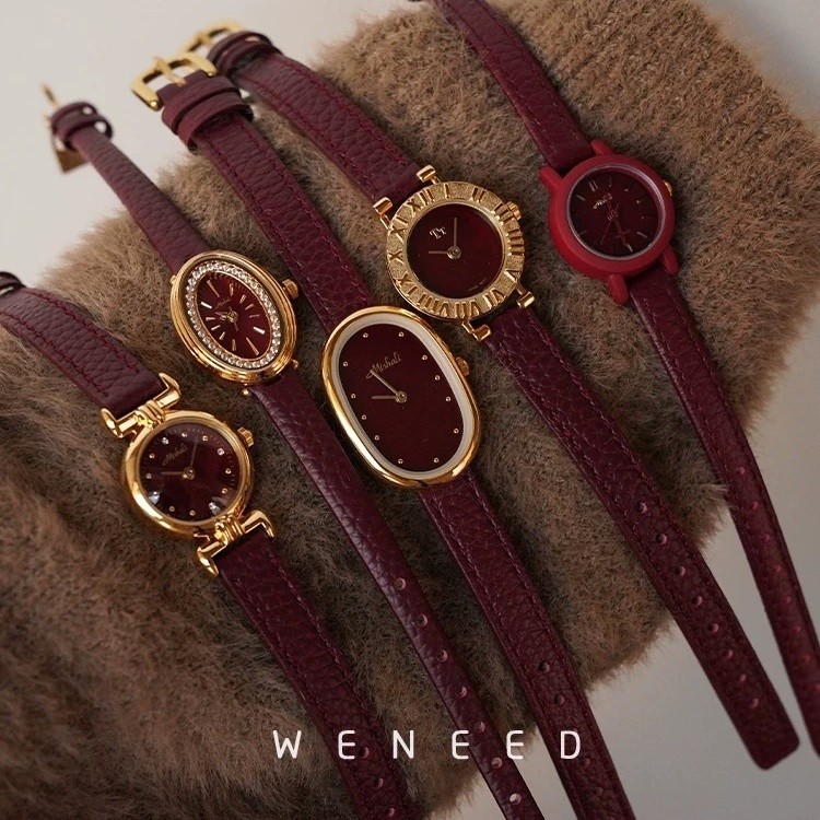 Encore Red Round Small Watch Women Light Luxury Fashion Genuine Leather ...