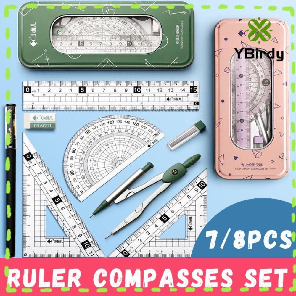 YRBWDYZDH 7/8PCS Ruler Compasses Set, Set Square Protractor Measuring ...