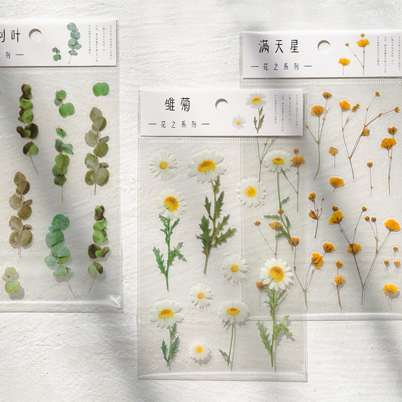 Natural Flower Stickers Transparent Rose Daisy Flower Stickers Decals ...