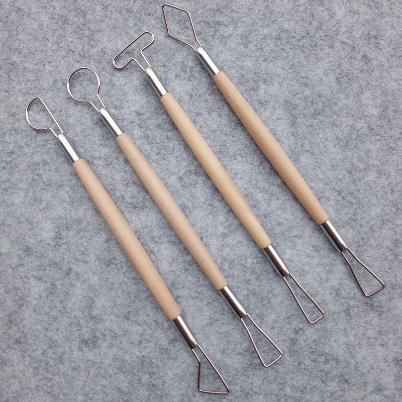 4pcs Raw Wood Colored Clay Tools, Stainless Steel Clay Sculpture Tools ...