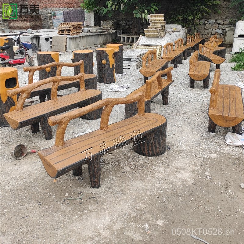 Faux Wood Seat Concrete Park Leisure Bench Long Bench Stool Outdoor ...