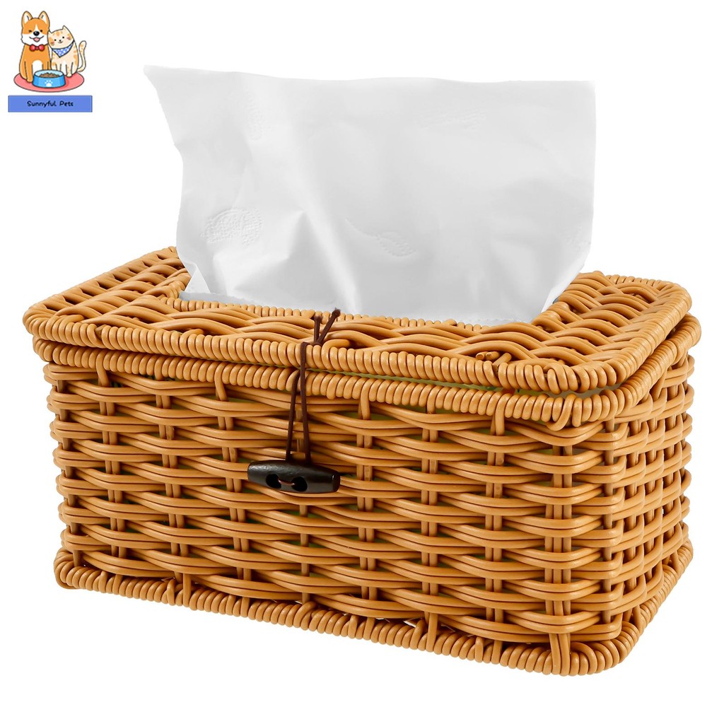 Plastic Rattan Rectangular Tissue Box Woven Tissue Holder With Flip ...
