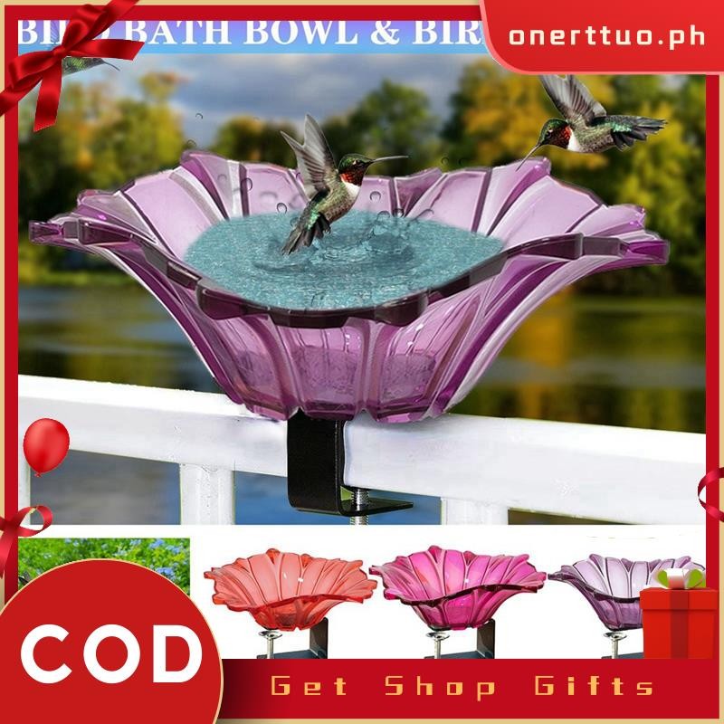 Deck Mounted Bowl Bird Bath For Railing Large 33cm Balcony Clearance Modern Bird Waterer With Stake Clam For Outdoors Garden