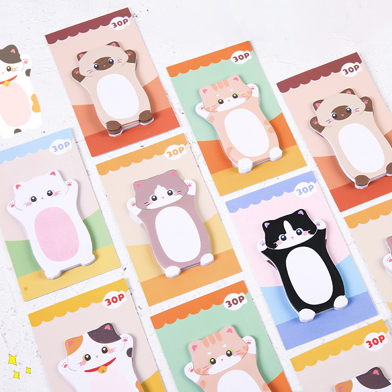 30 Sheets Kawaii Cartoon Cat Series Sticky Notes School Office Portable ...