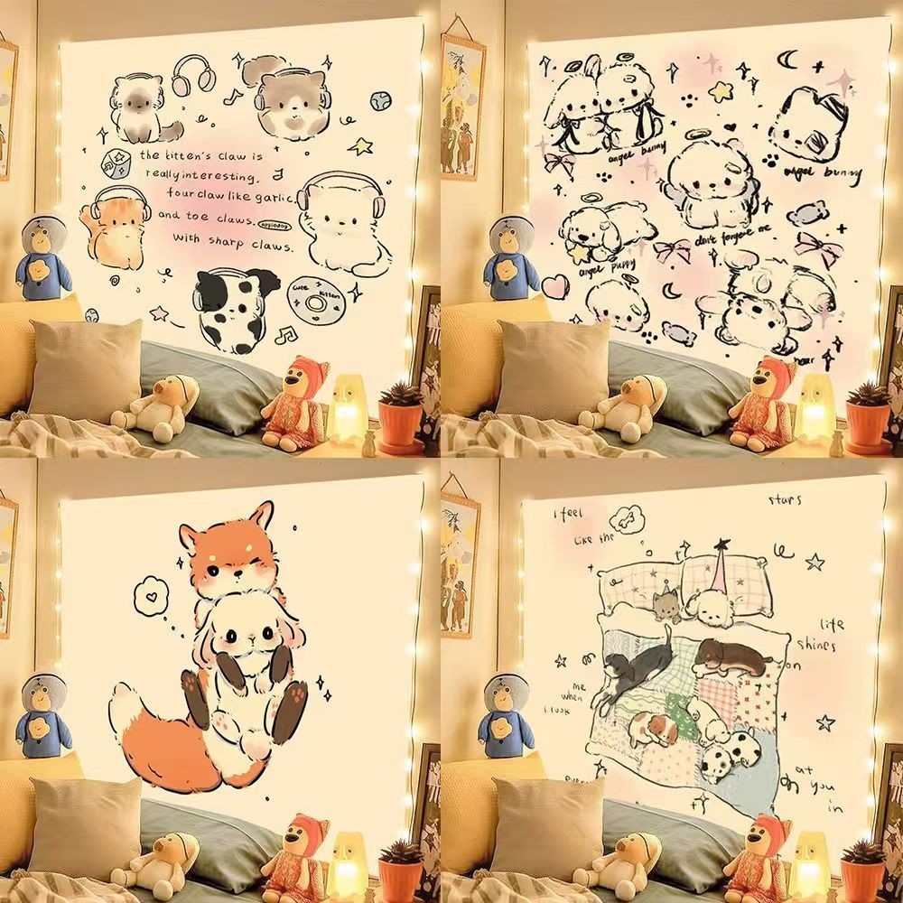Cartoon Healing Dormitory Bedroom Background Wall Hanging Cloth Rental ...